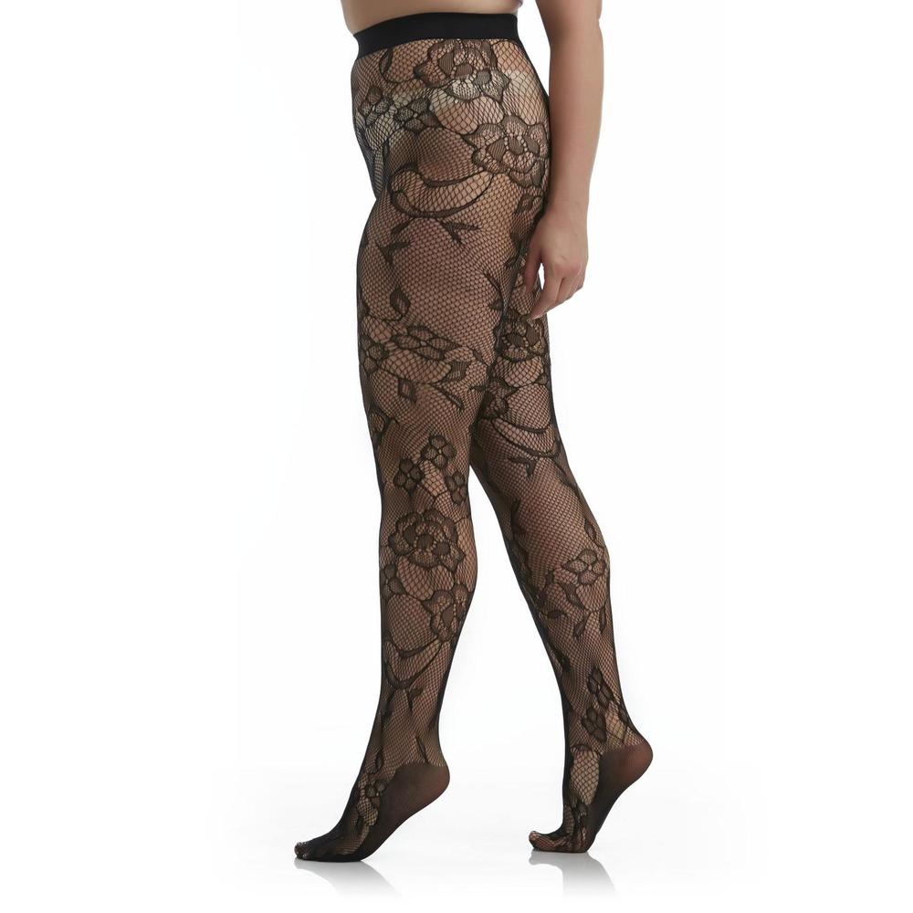 Love Your Style, Love Your Size Women's Plus Fishnet Tights - Floral Pattern