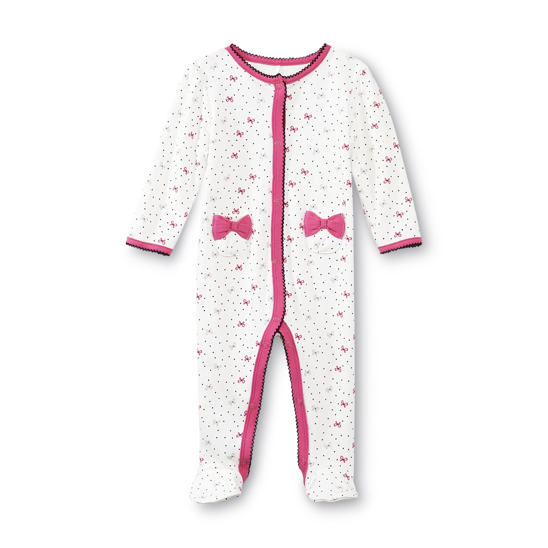Little Wonders Newborn Girl's Footed Sleeper - Bows & Polka Dot