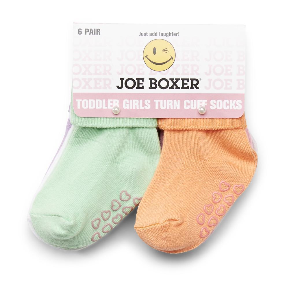 Joe Boxer Toddler Girl's 6-Pairs Turn Cuff Socks