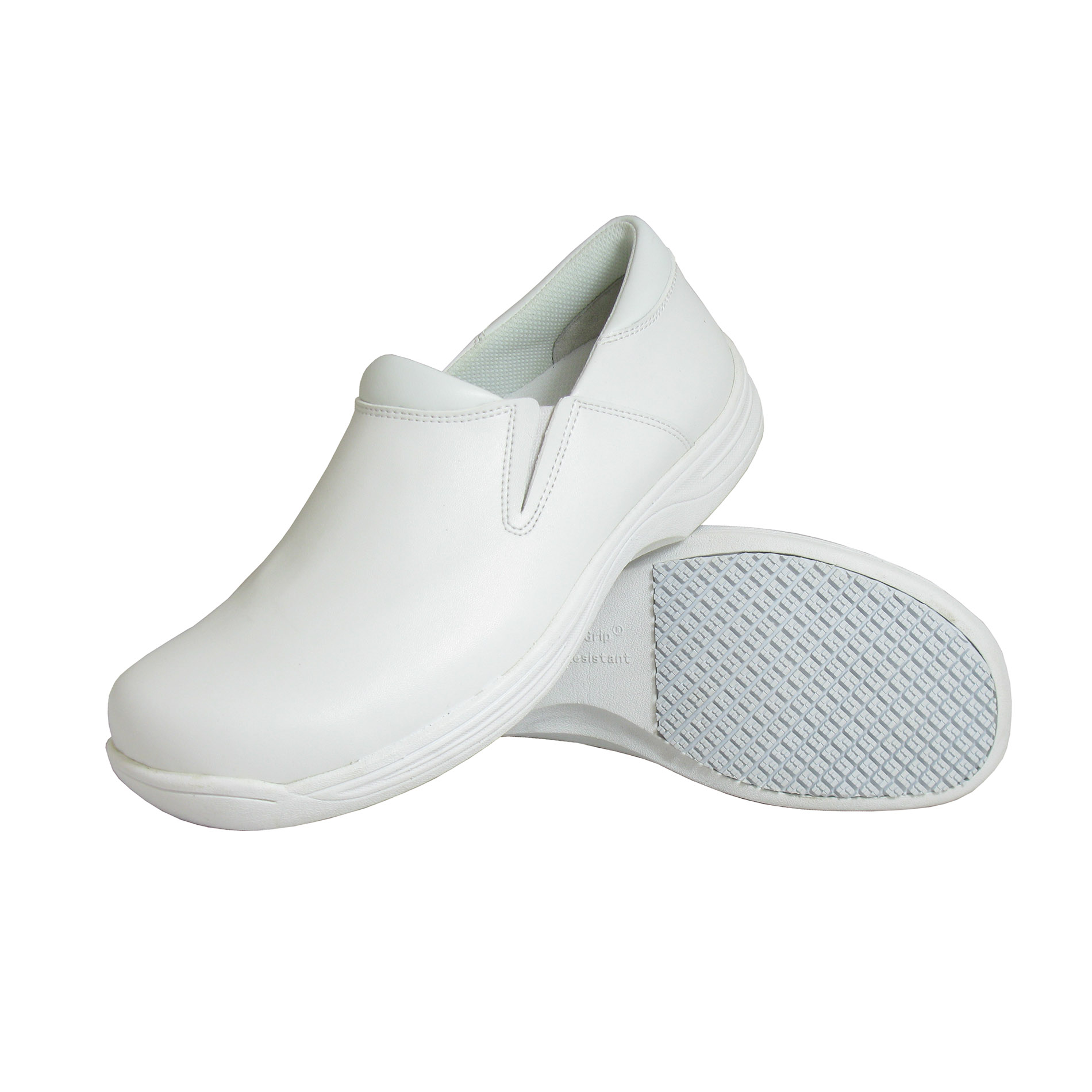 Genuine Grip Women Slip-Resistant Slip-On Work Shoes #475 White Leather