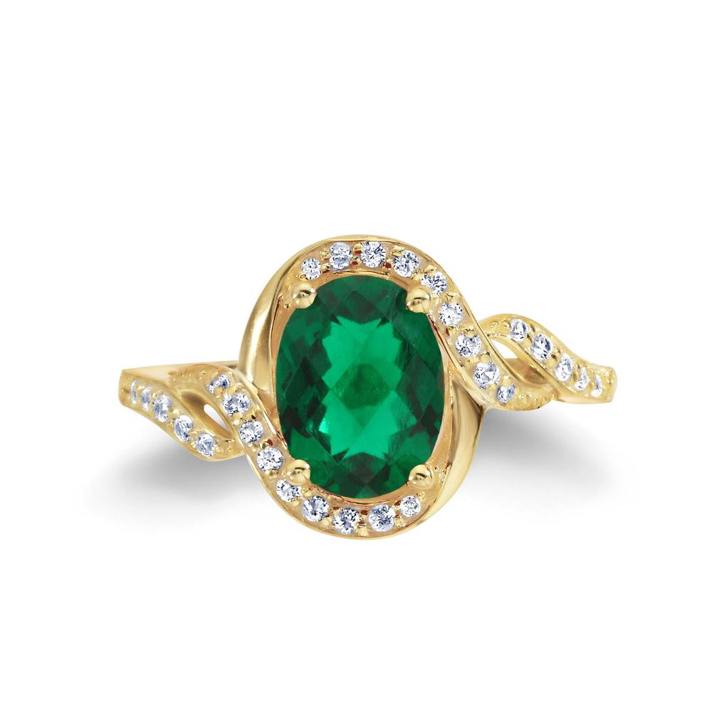 Simulated Emerald and White Sapphire Yellow Gold Over Silver Ring