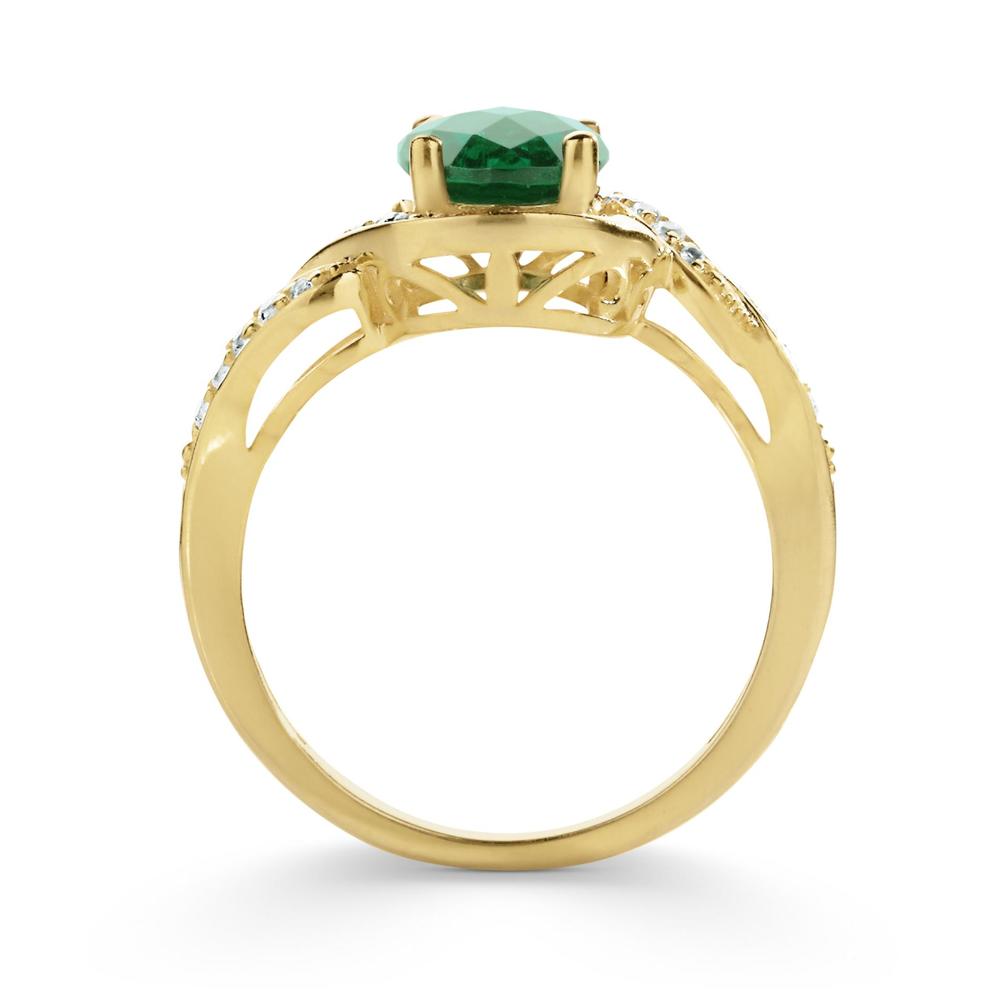 Simulated Emerald and White Sapphire Yellow Gold Over Silver Ring