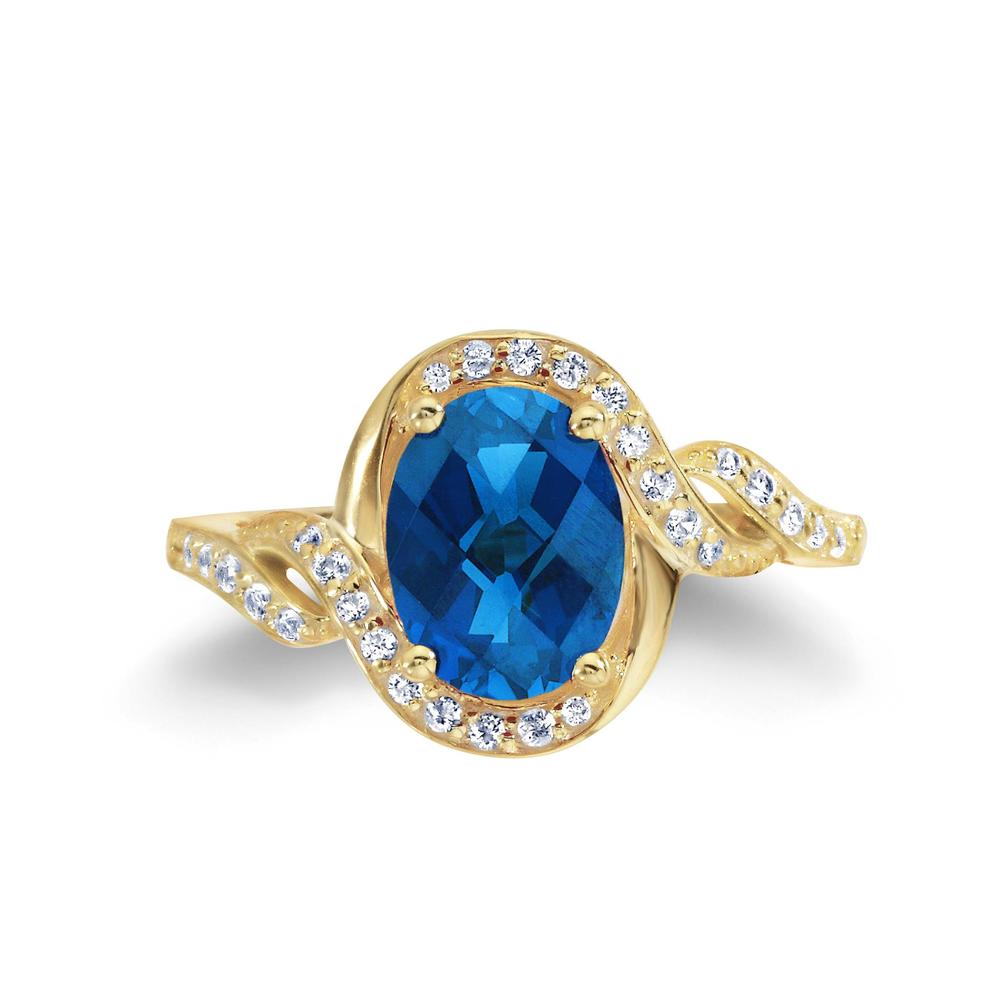 Blue Sapphire and White Sapphire Gold Over Silver Ring