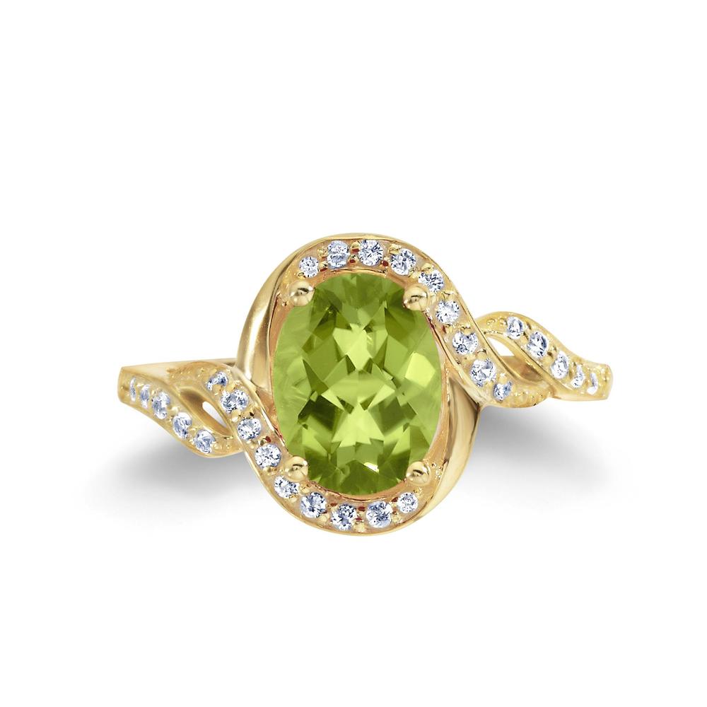 Peridot and White Sapphire Gold Over Silver Ring