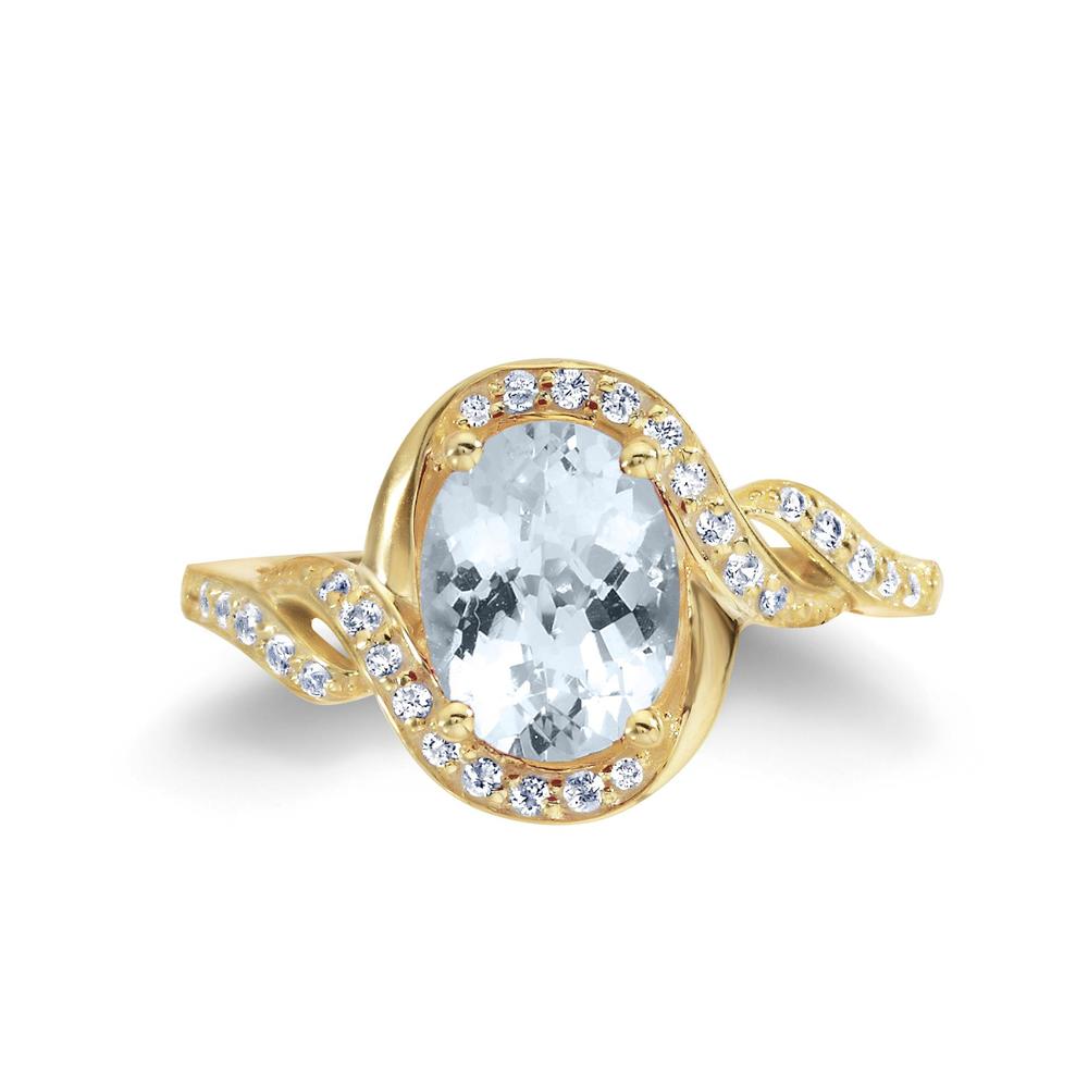 Aquamarine and White Sapphire Gold Over Silver Ring