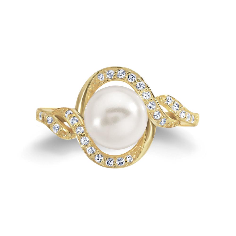 Pearl and White Sapphire Gold Over Silver Ring