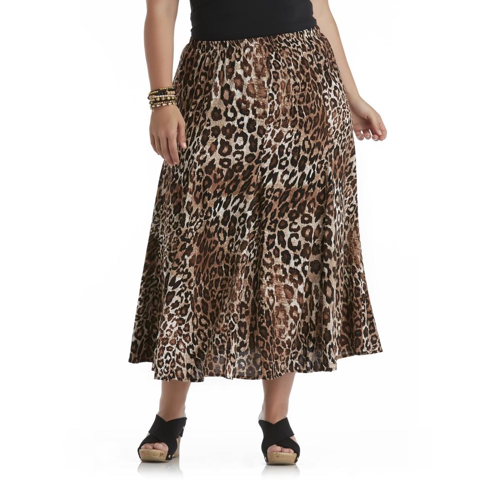 Laura Scott Women's Plus Gored Chiffon Skirt - Animal Print
