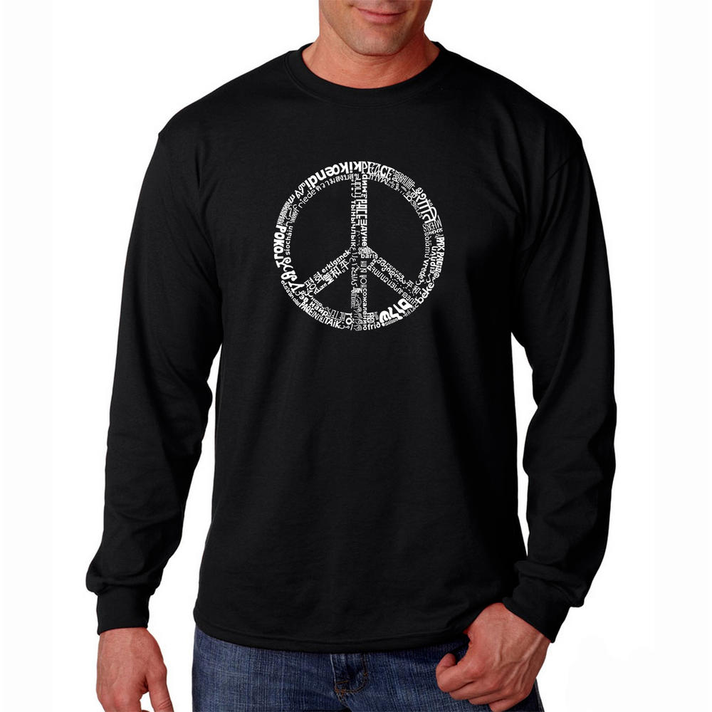 Los Angeles Pop Art Men's Word Art Long Sleeve T-Shirt - The Word Peace in 77 Languages