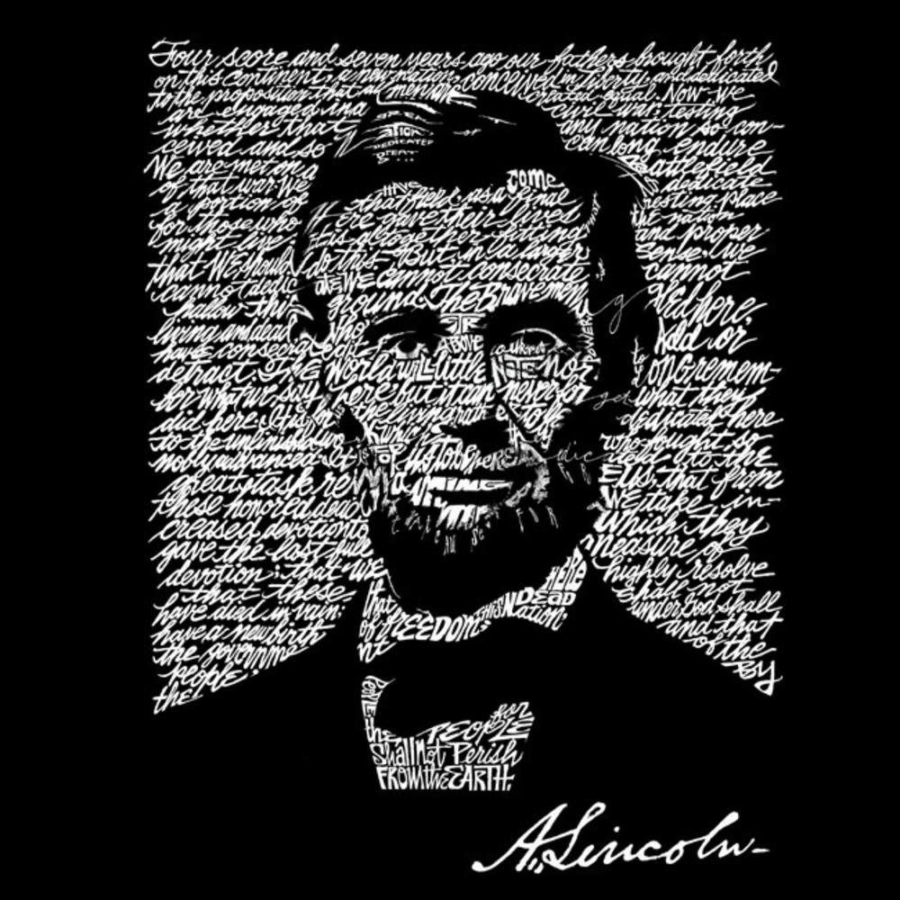 Los Angeles Pop Art Men's Big & Tall  Word Art Long Sleeve T-Shirt - Abraham Lincoln - Gettysburg Address