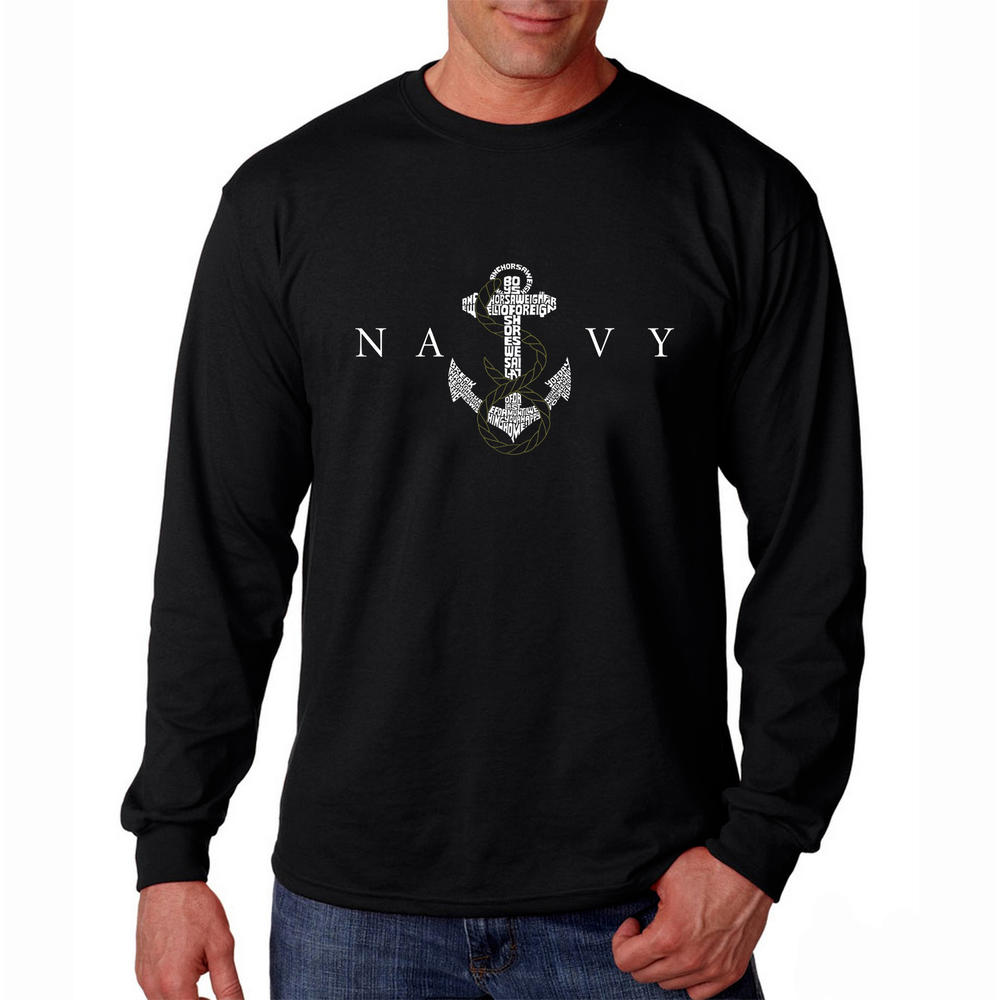 Los Angeles Pop Art Men's U.S. Navy Word Art Long Sleeve T-Shirt - Lyrics To Anchors Aweigh