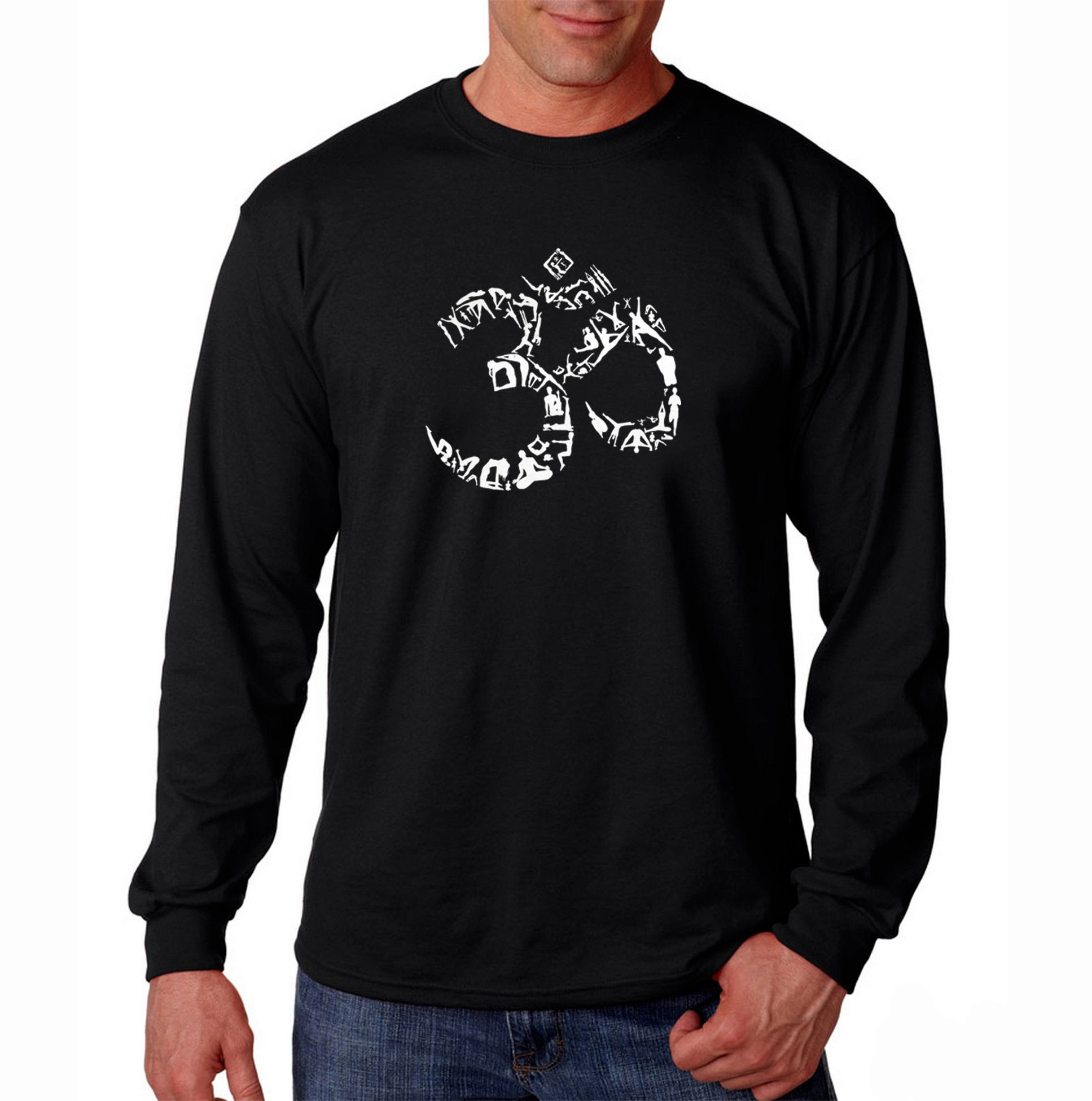 Los Angeles Pop Art Men's Big & Tall  Word Art Long Sleeve T-Shirt - The Om Symbol out of Yoga Poses