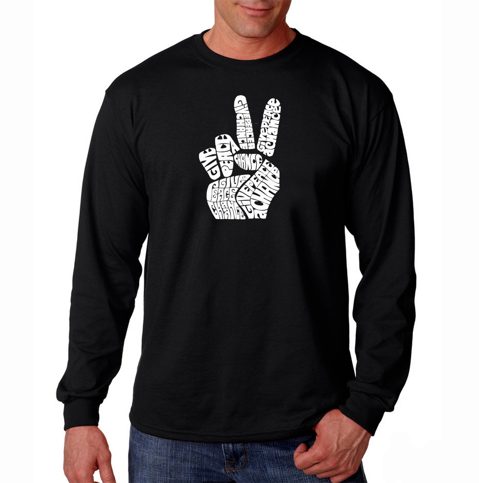 Los Angeles Pop Art Men's Word Art Long Sleeve T-Shirt - Give Peace A Chance