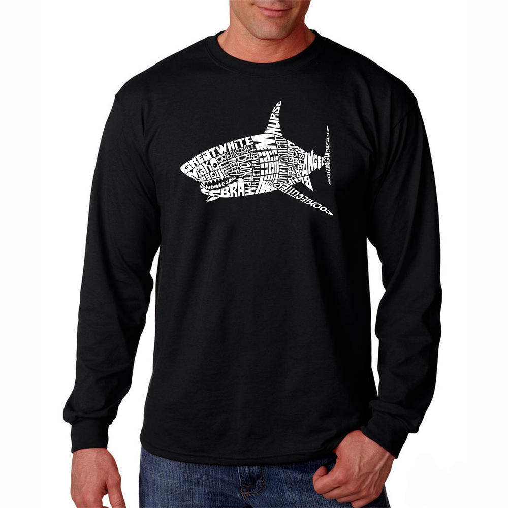 Los Angeles Pop Art Men's Big & Tall  Word Art Long Sleeve T-Shirt - Species of Shark