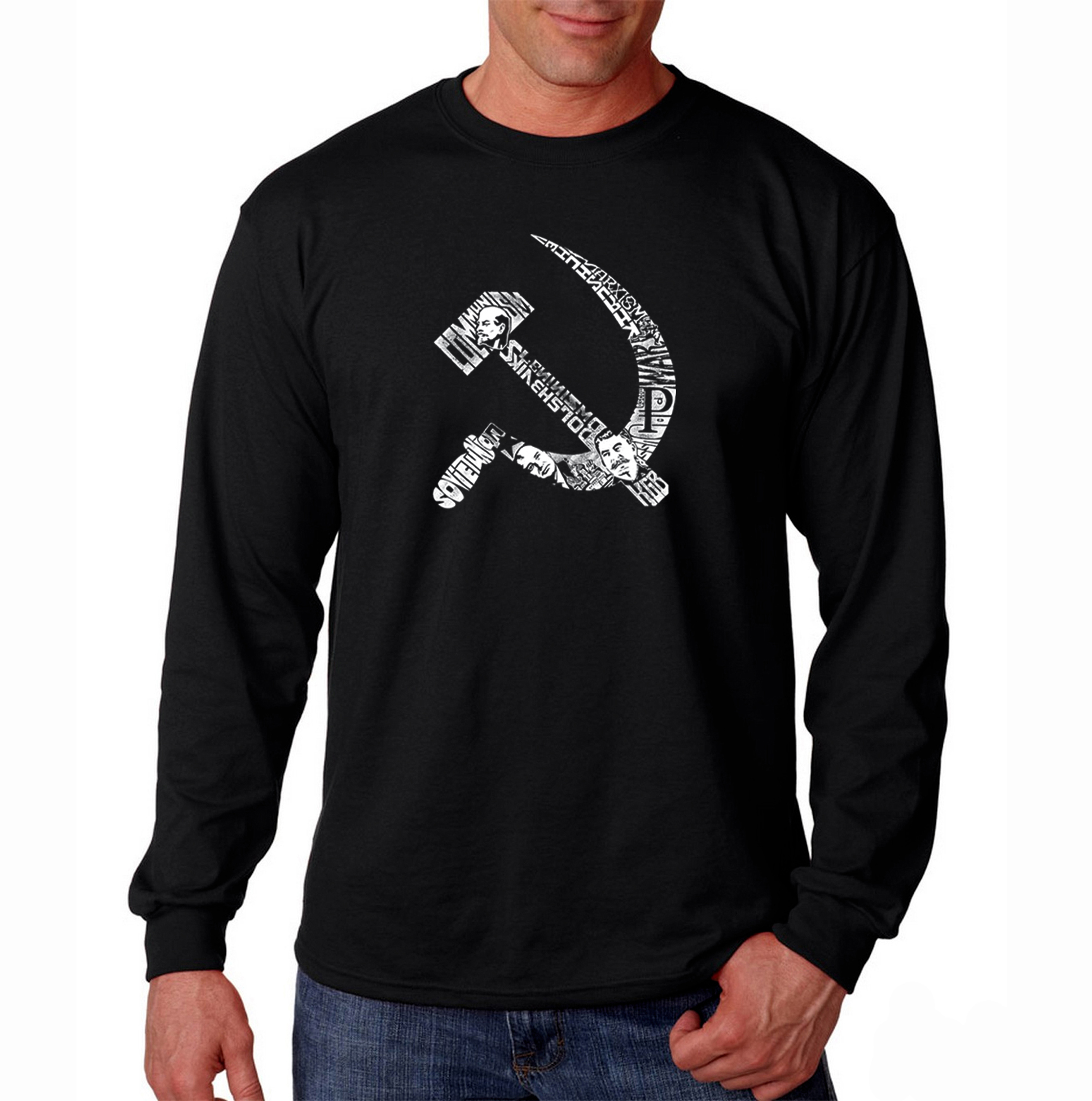 Los Angeles Pop Art Men's Word Art Long Sleeve T-Shirt - Soviet Hammer and Sickle