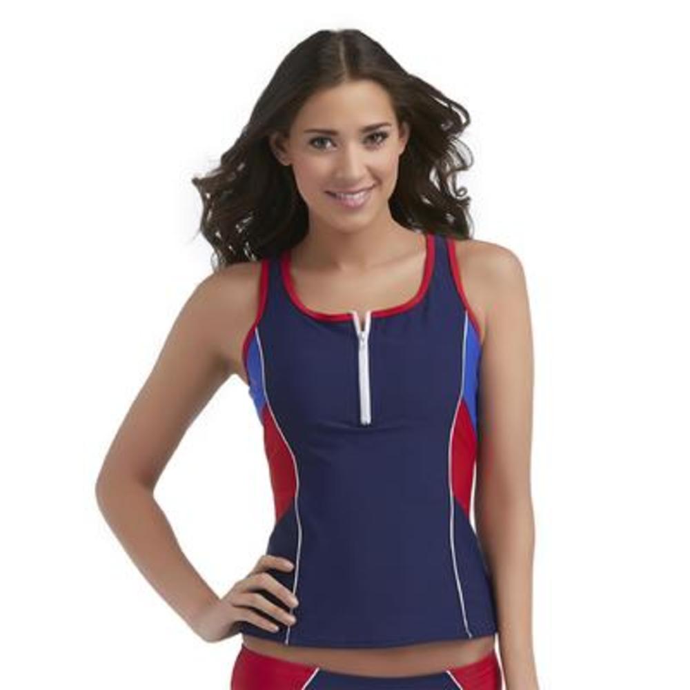 Athletech Women's Zipper Front Athletic Tankini Top - Colorblock