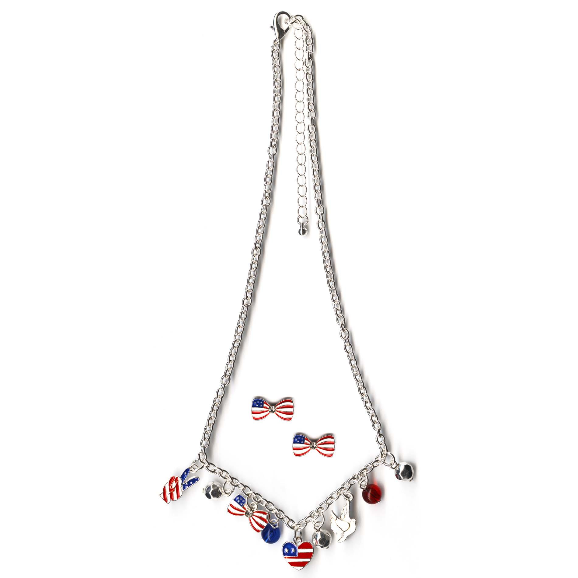Joe Boxer Junior's Patriotic Charm Necklace & Earrings - Silvertone