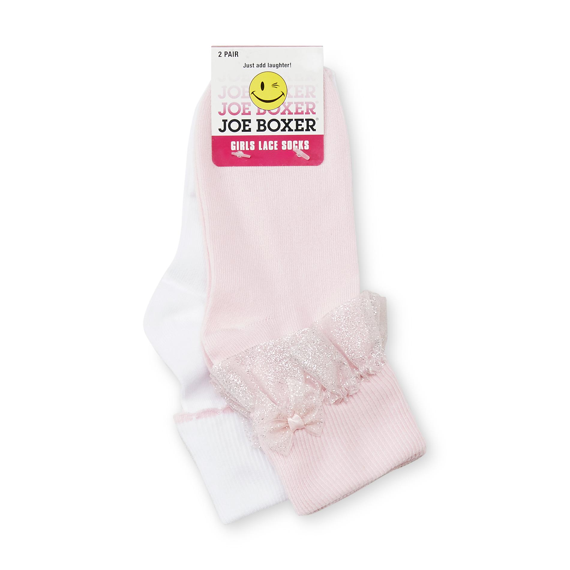 Joe Boxer Girl's 2-Pairs Lace-Trim Socks