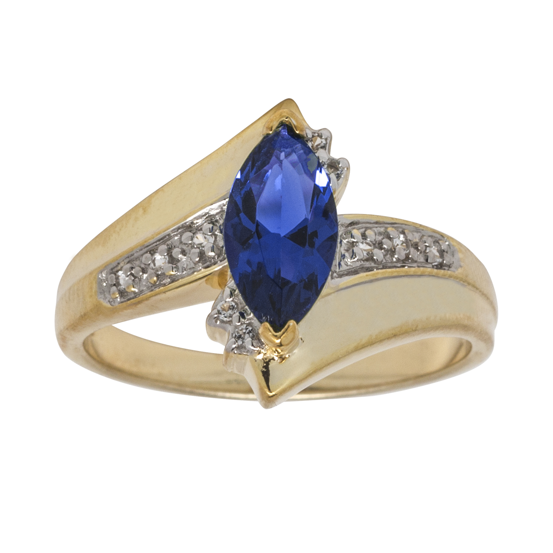 Gold over Sterling Silver Created Sapphire and White Topaz Ring