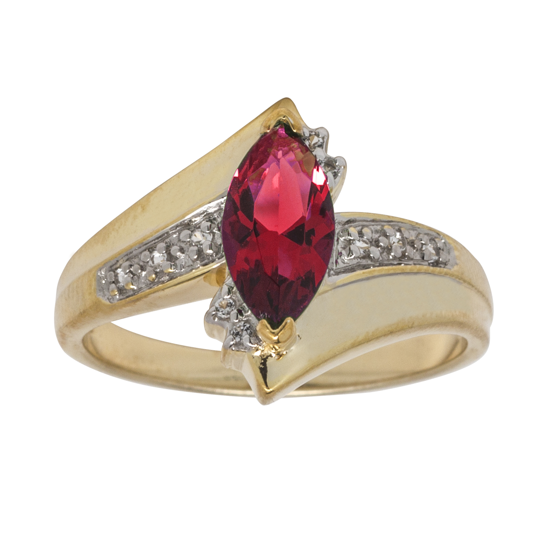 Gold over Sterling Silver Created Ruby and White Topaz Ring