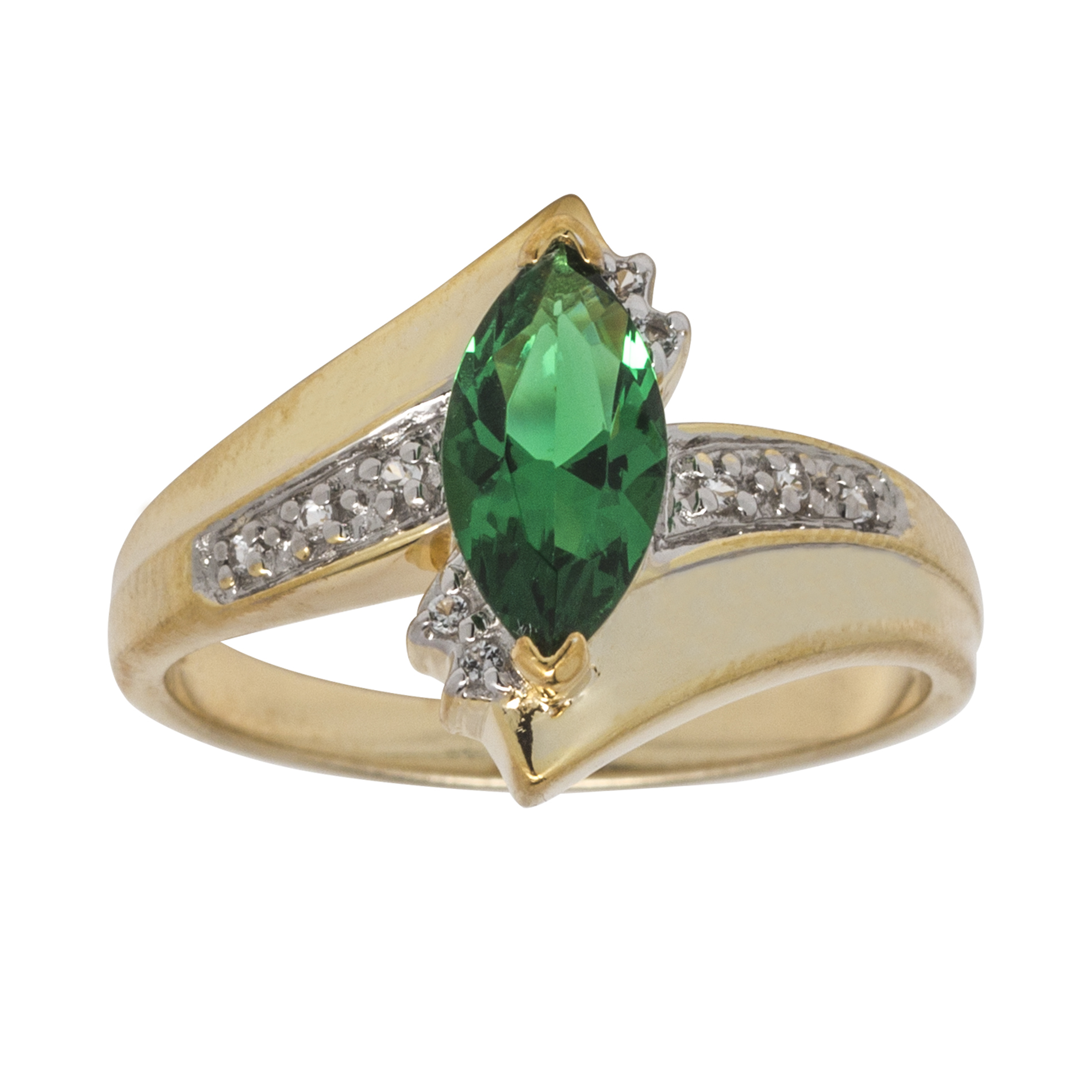 Gold over Sterling Silver Simulated Emerald and White Topaz Ring