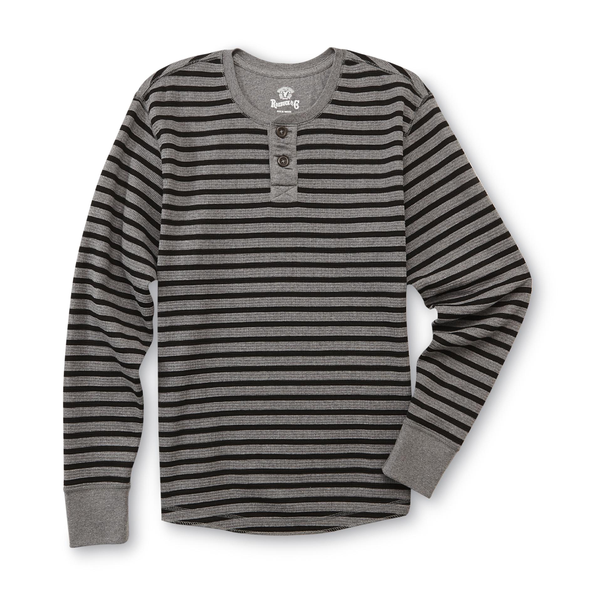 Roebuck & Co. Young Men's Thermal Henley Shirt - Striped