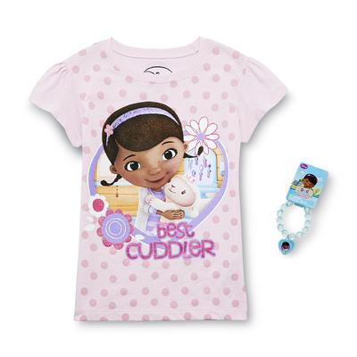 Disney Girl's Graphic T-Shirt & Bracelet - Doc McStuffins & Lambie