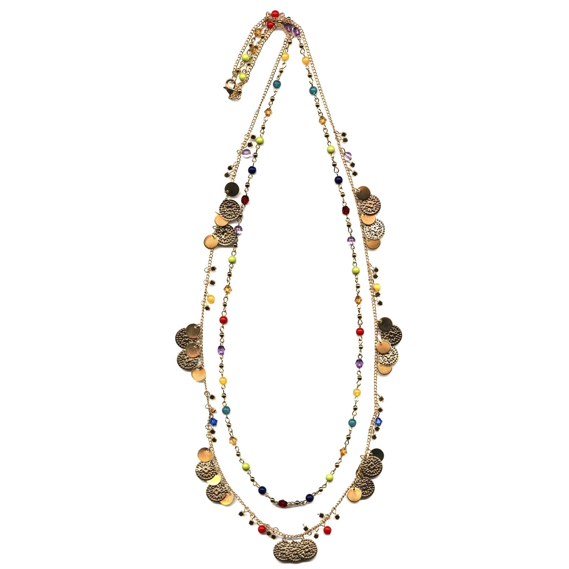 Jaclyn Smith Women's Double-Strand Bead & Charm Necklace - Discs