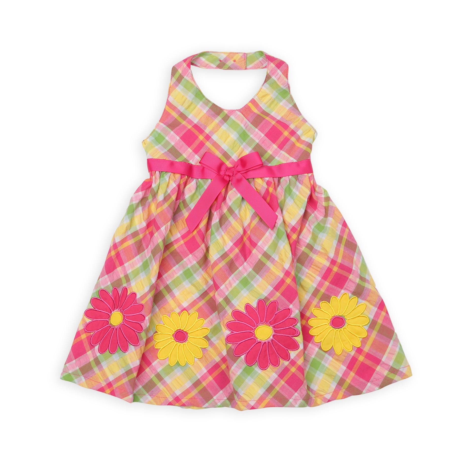 Blueberi Boulevard Infant & Toddler Girl's Halter Seersucker Dress - Plaid Floral