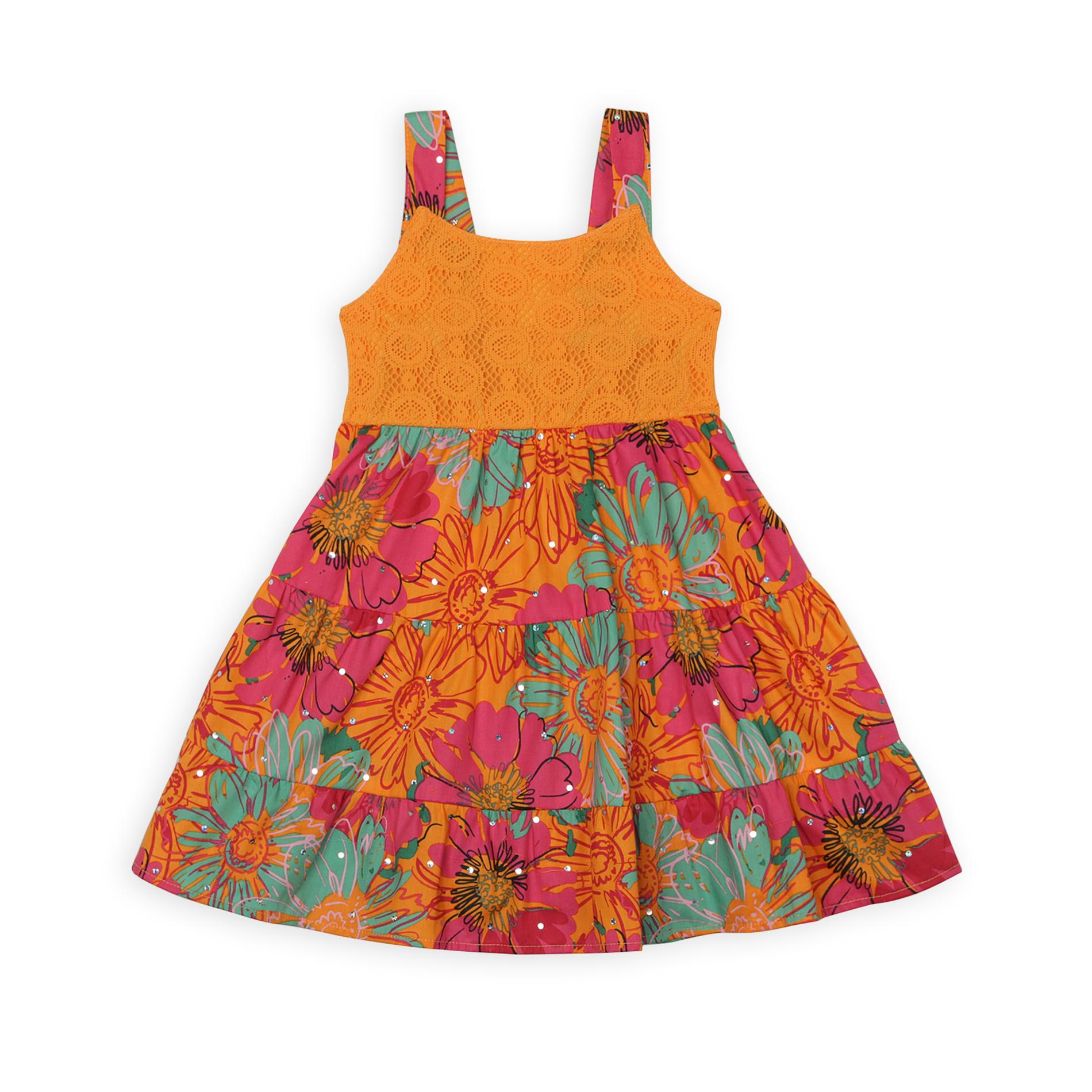 Blueberi Boulevard Infant & Toddler Girl's Crochet Bodice Dress - Tropical Floral