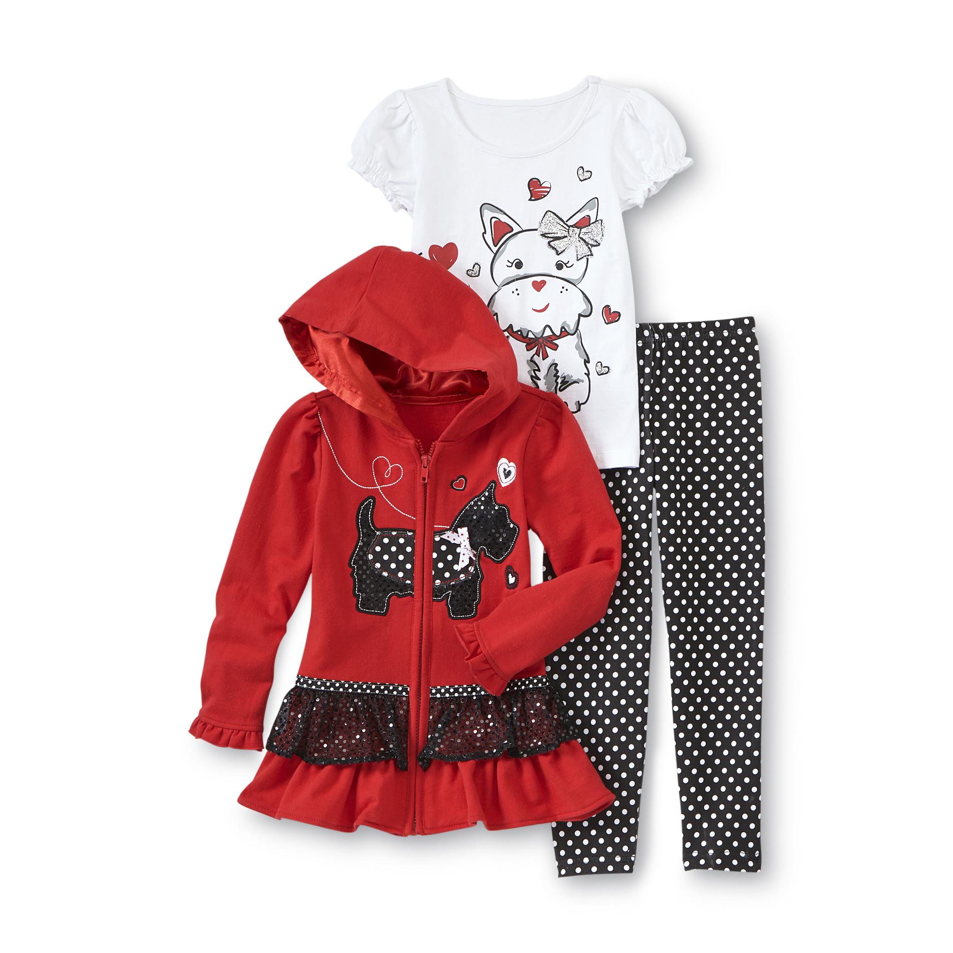 Young Hearts Girl's T-Shirt  Hooded Jacket & Leggings - Scottie Dog