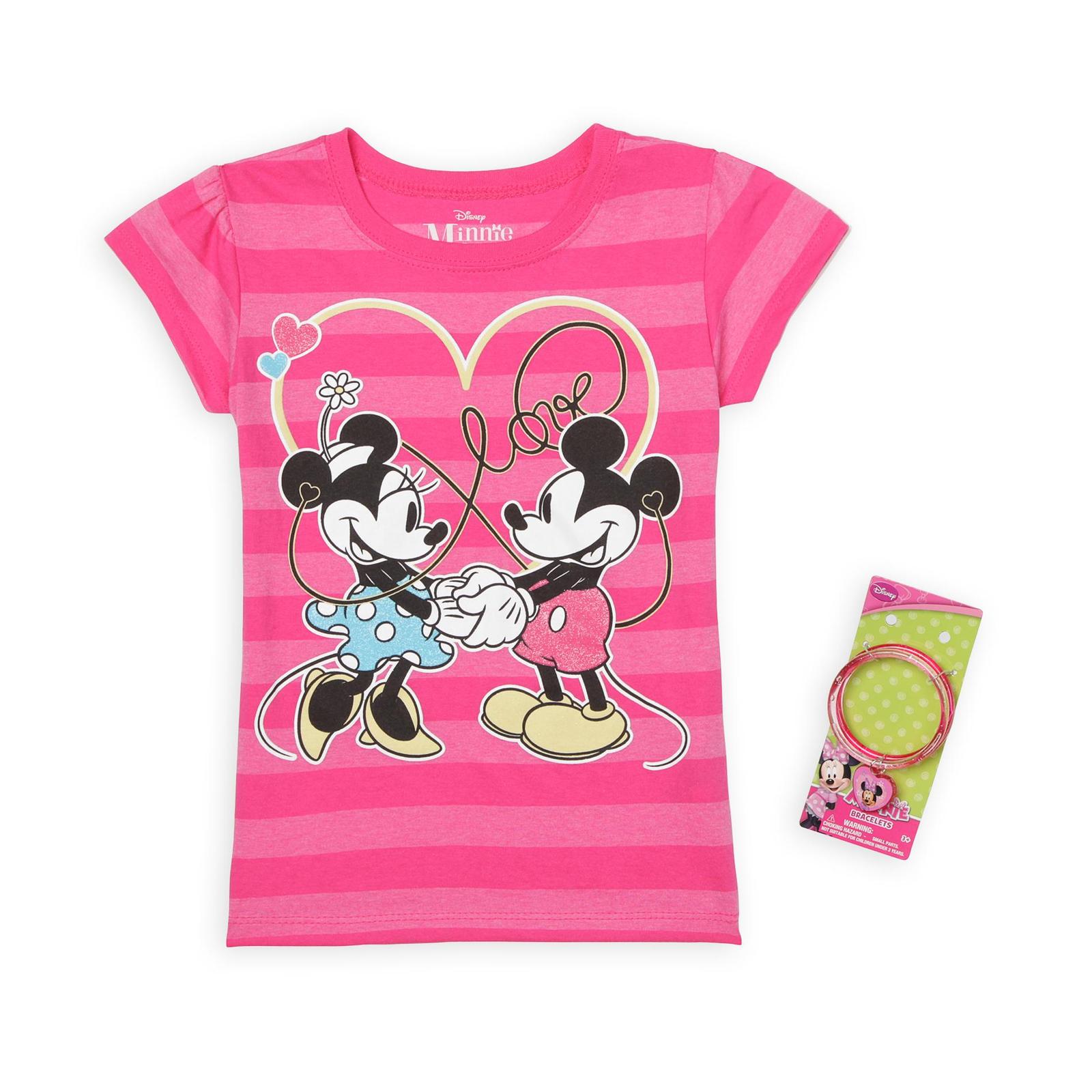Disney Girl's Graphic T-Shirt & Bracelets - Mickey & Minnie Mouse