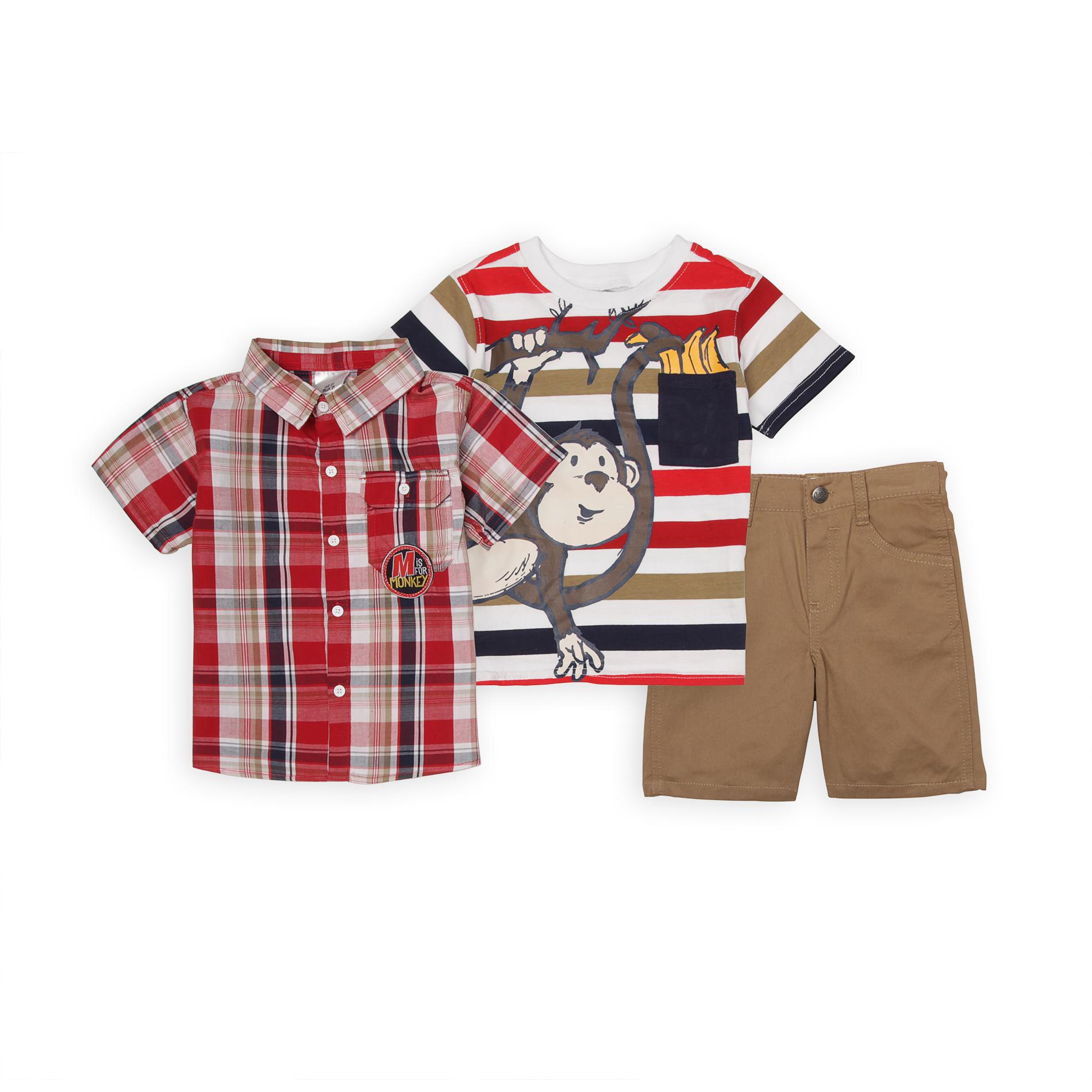 Little Rebels Infant & Toddler Boy's Woven Shirt  T-Shirt & Shorts - Monkey