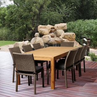 Amazonia Logan 9 Piece Rectangular Teak/Synthetic Wicker Patio Dining ...
