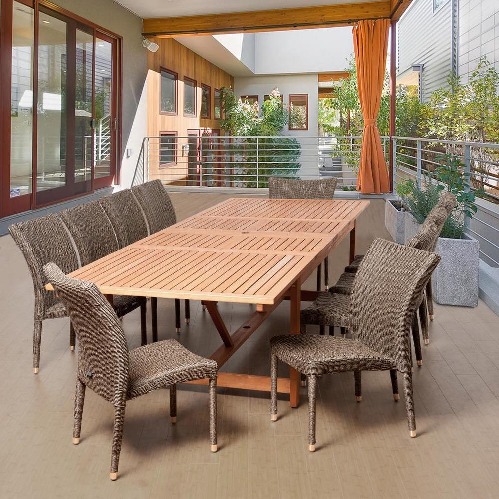 Amazonia Dodge 11 Piece Eucalyptus/Synthetic Wicker Extendable