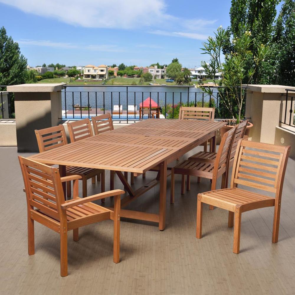 Amazonia Edmonds 9 Piece Eucalyptus Extendable Rectangular Patio Dining Set