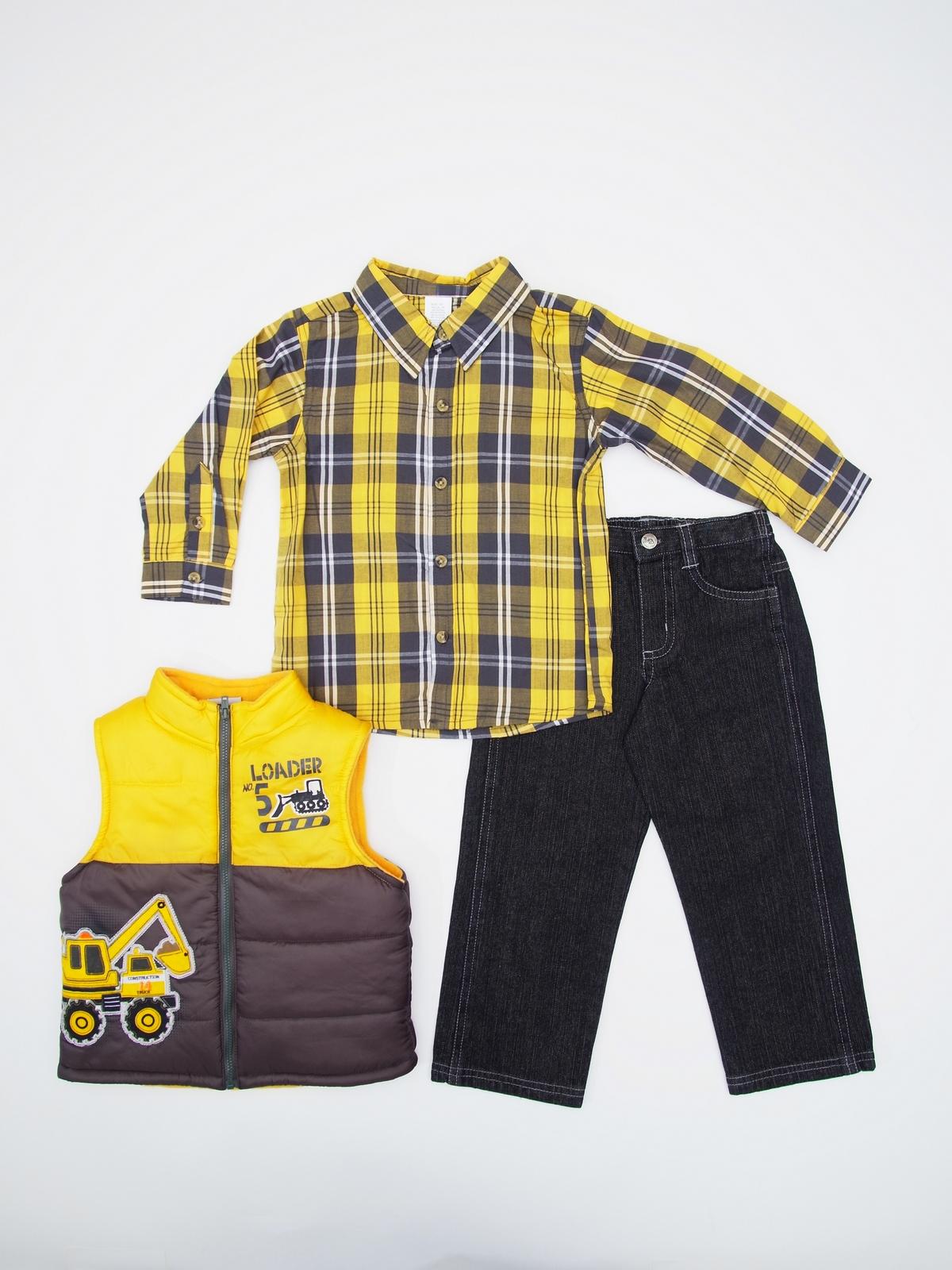 Little Rebels Infant & Toddler Boy's Puffer Vest  Shirt & Jeans - Construction