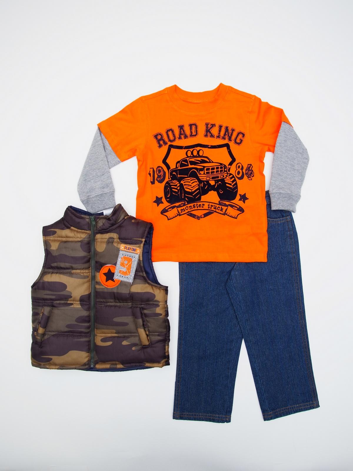 Little Rebels Infant & Toddler Boy's Puffer Vest  Graphic T-Shirt & Jeans - Road King
