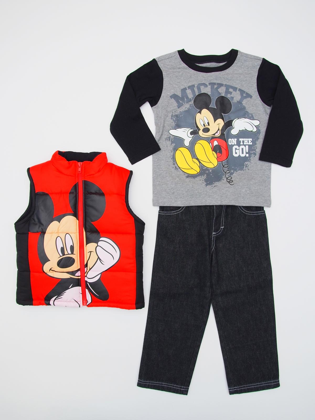 Disney Mickey Mouse Infant & Toddler Boy's Puffer Vest  T-Shirt & Jeans