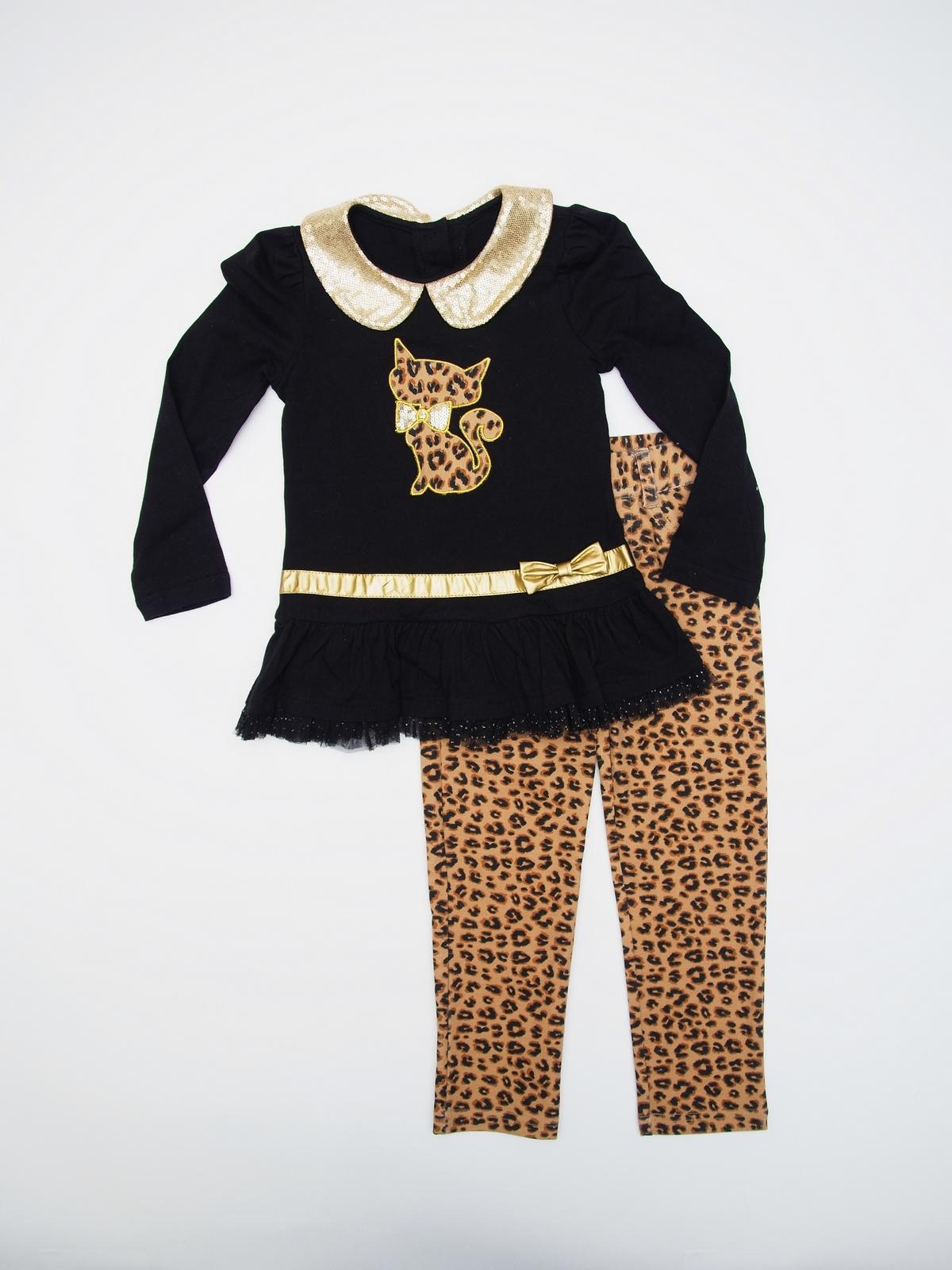 Young Hearts Girl's Peplum Top & Leggings - Leopard Print