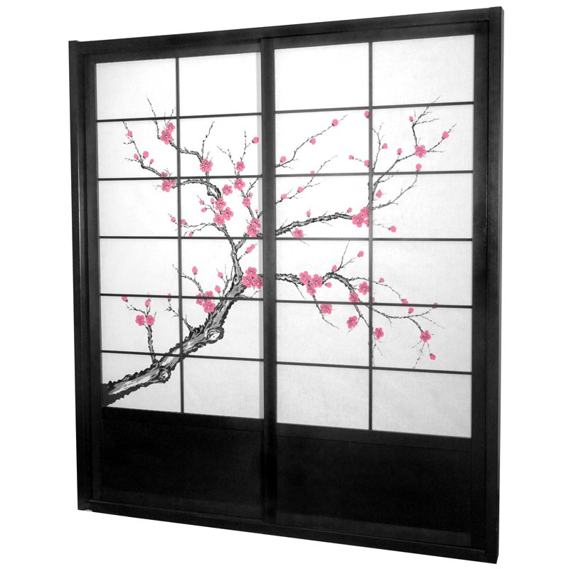Oriental Furniture 7 ft. Tall Cherry Blossom Shoji Sliding Door Kit - Black
