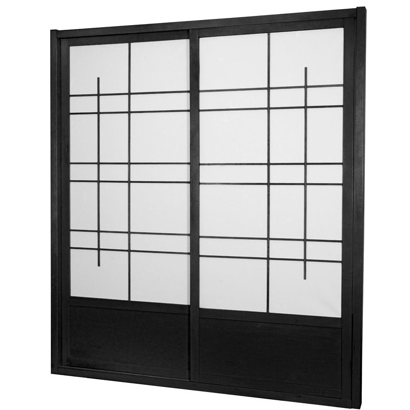 Oriental Furniture 7 ft. Tall Eudes Shoji Sliding Door Kit (Double - Sided) - Black