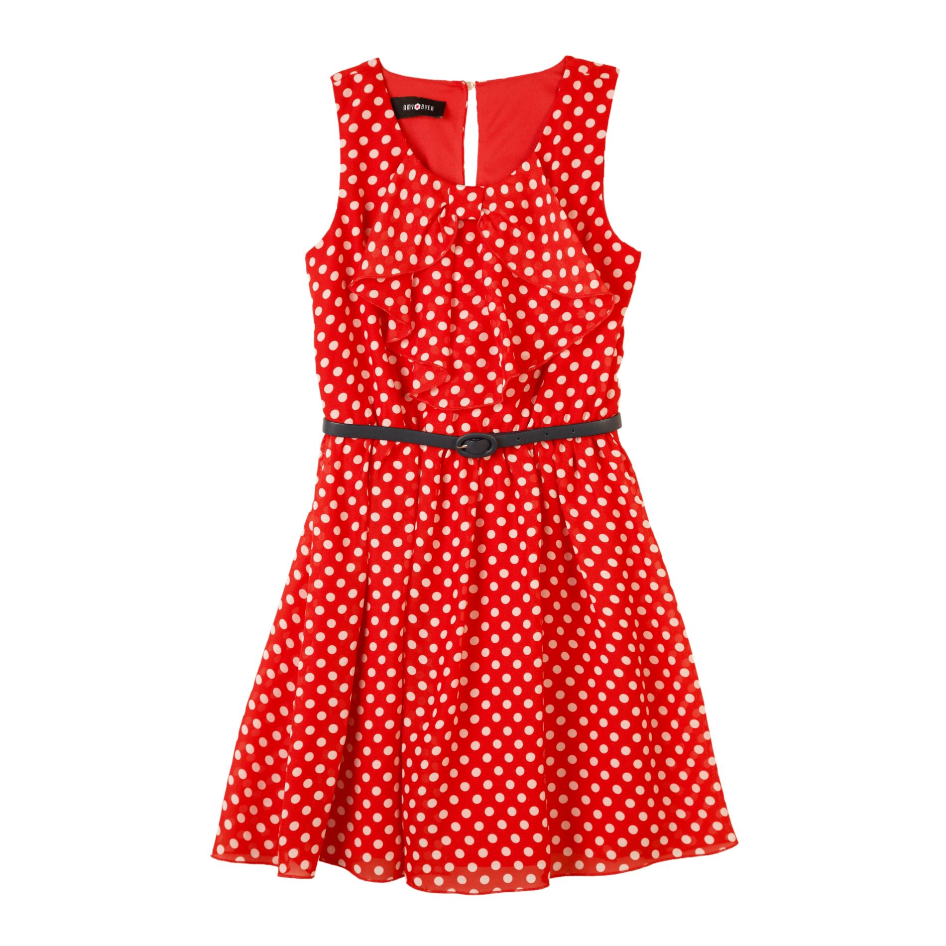 Amy's Closet Girl's Belted Waterfall Bow Dress - Polka Dots