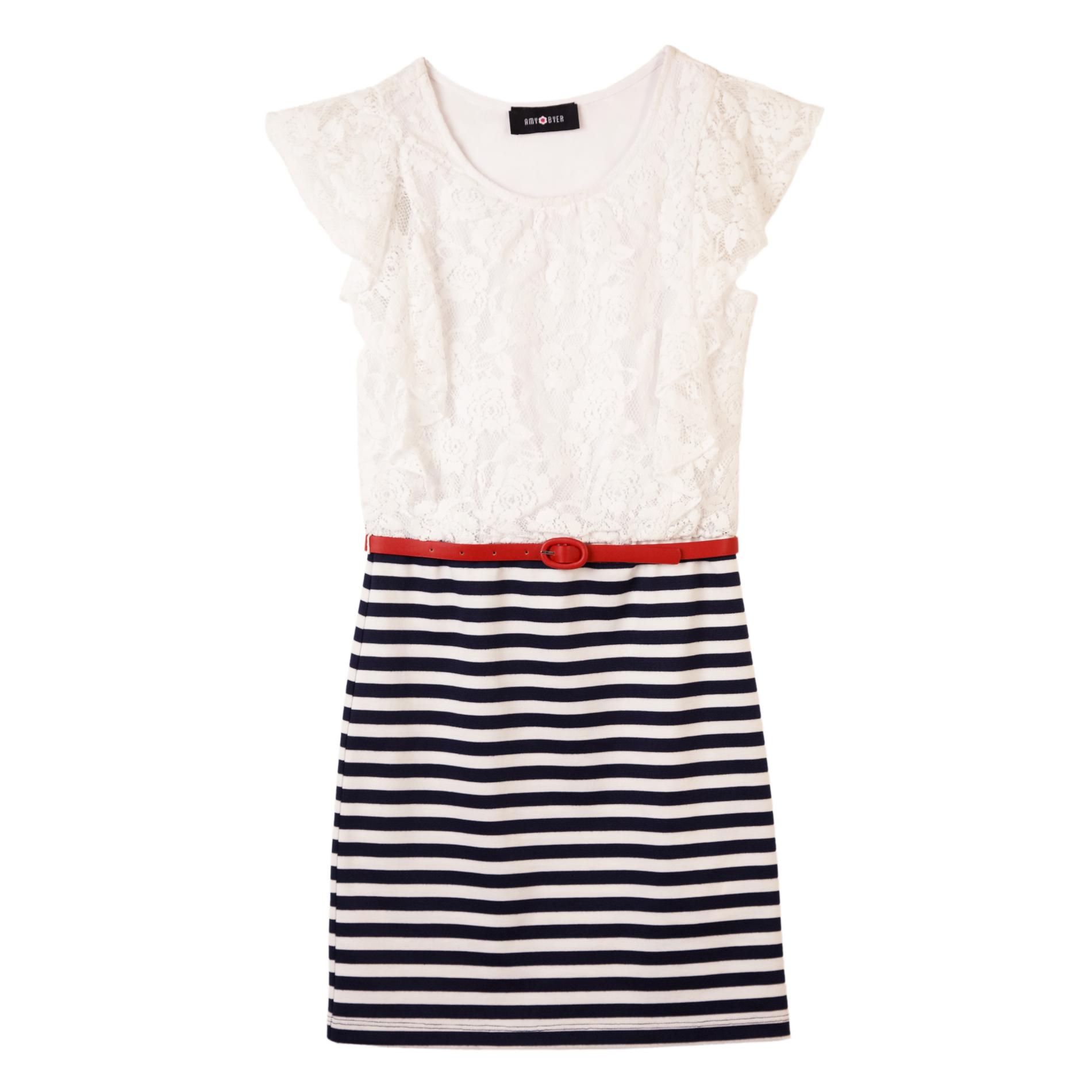 Amy's Closet Girl's Lace-Bodice Dress - Striped