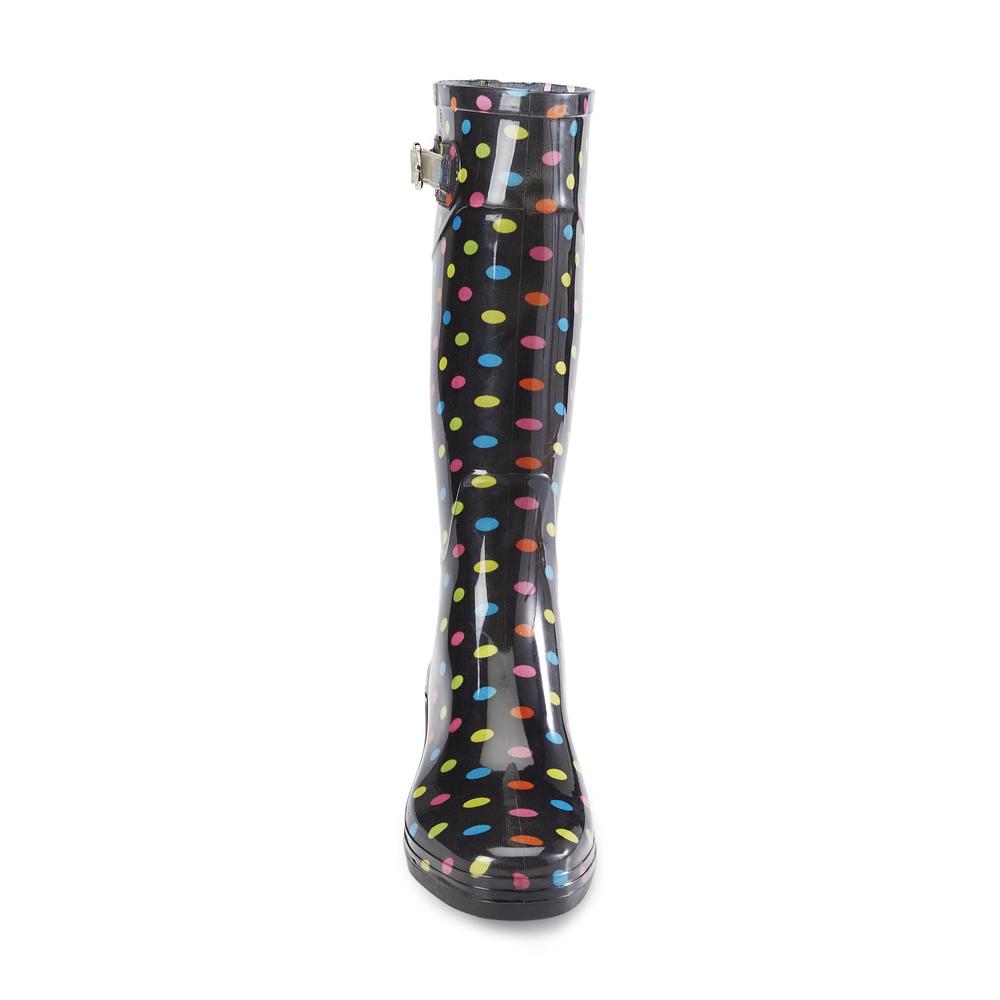 &nbsp; Women's Dottie 12" Black/Polka Dot Water-Resistant Pull-On Rain Boot