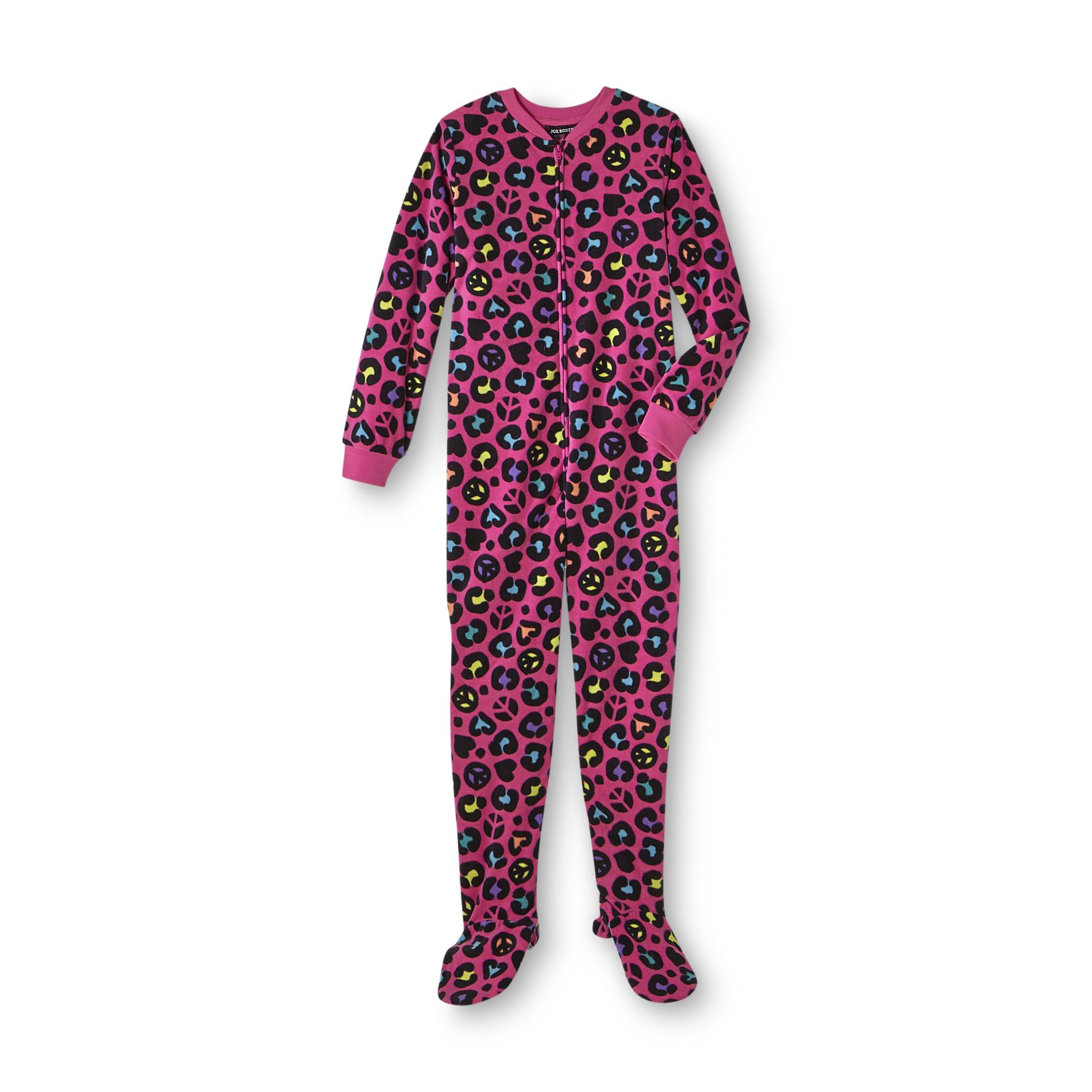 Joe Boxer Girl's Plush Footed Pajamas - Leopard Print