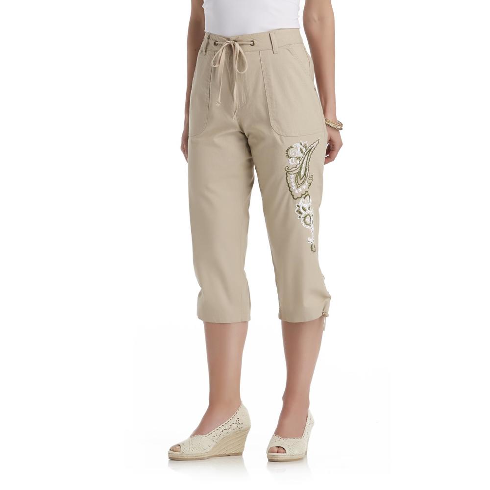 Basic Editions Women's Embroidered Capri Pants