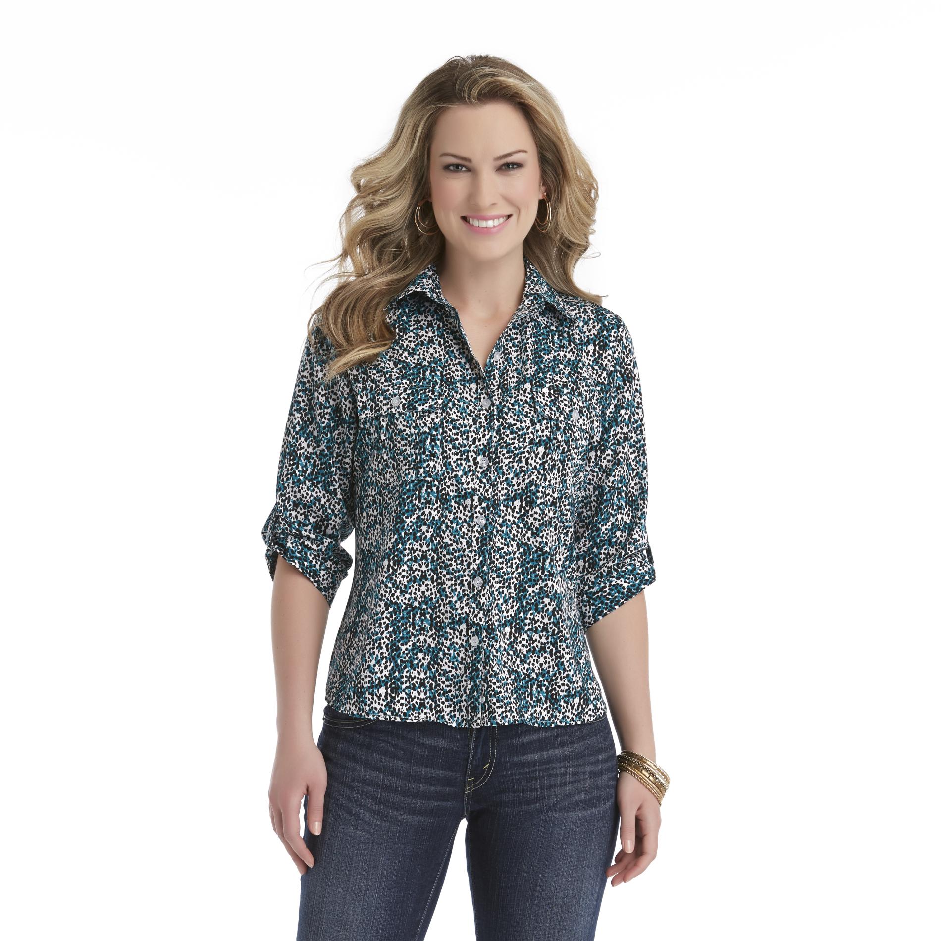 Laura Scott Petite's Button-Front Blouse - Abstract Animal