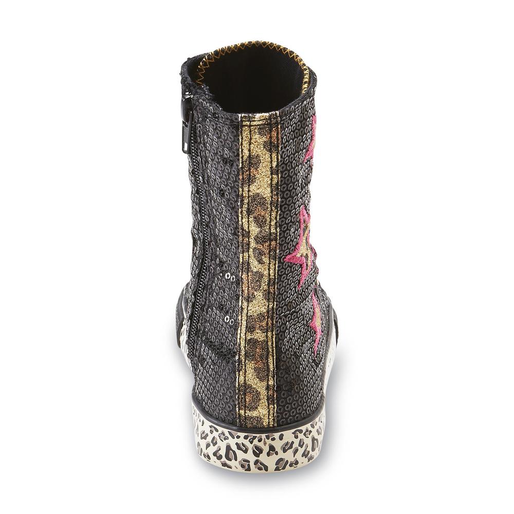 Bongo Girl's Chantae Black/Pink Sequined High-Top Canvas Shoe