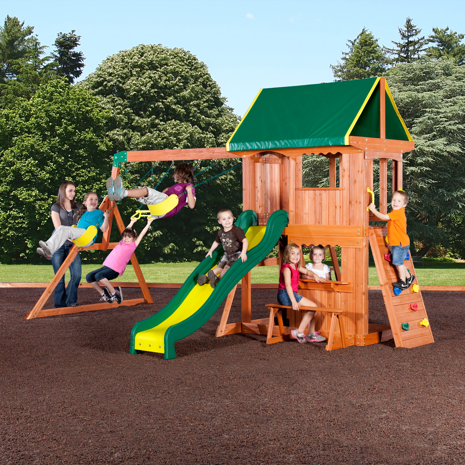 Playground For Kids Wooden Swing Set Backyard Playset Big Cedar Rock