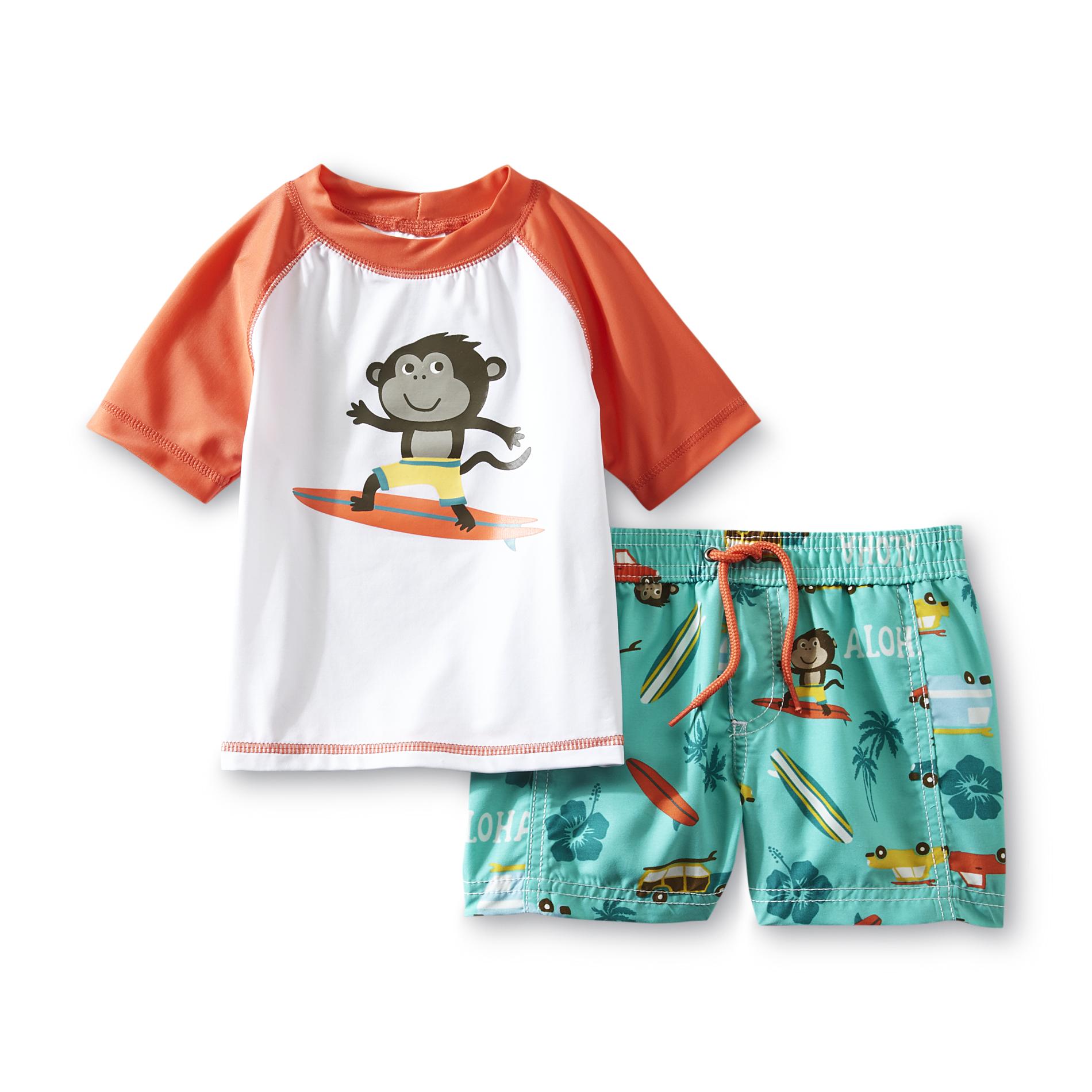 Carter's Infant Boy's Rash Guard Shirt & Swim Shorts - Monkey